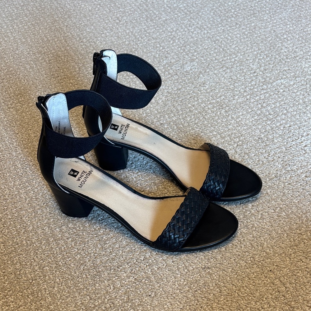 Monteau Black Ankle-Strap Block Heel Sandals